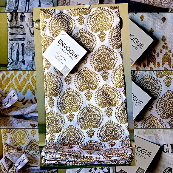 ENVOGUE KITCHEN TOWEL SET OF TWO GOLD DESIGN - Picture 1 of 4